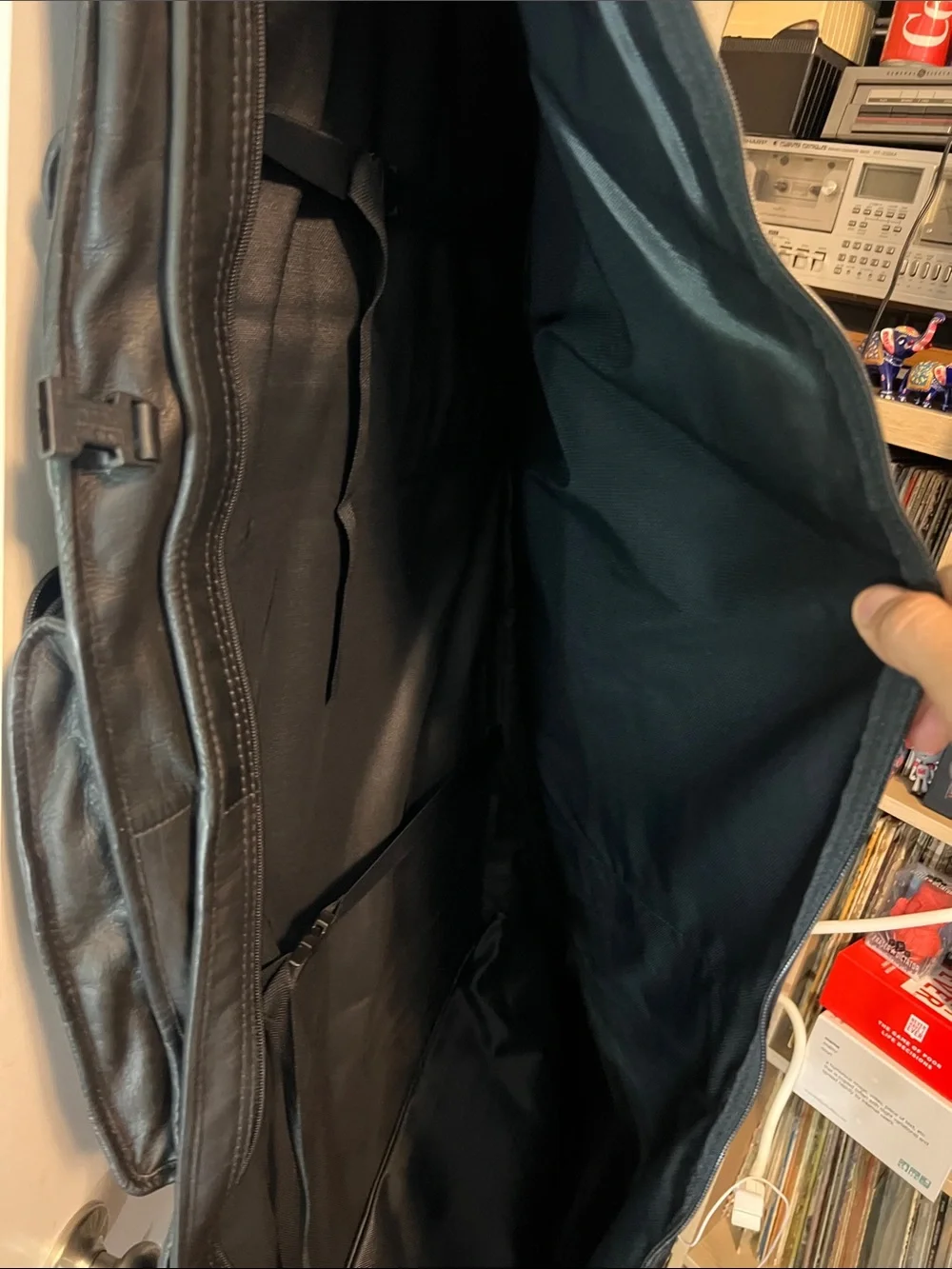Black Leather Garment Travel Bag - Men